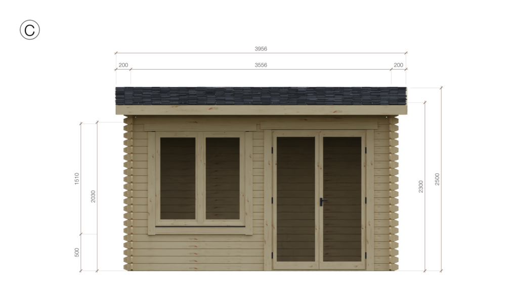 Elevation C of Apex Garden Office 2.8x3.8, dimensioned drawing
