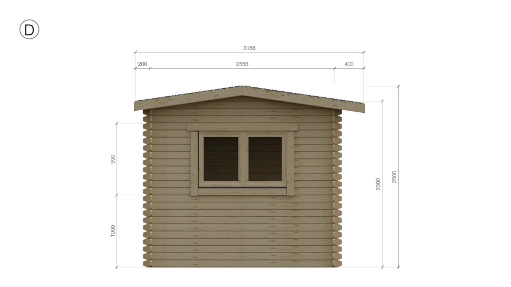 Elevation D of Apex Garden Office 2.8x3.8, dimensioned drawing