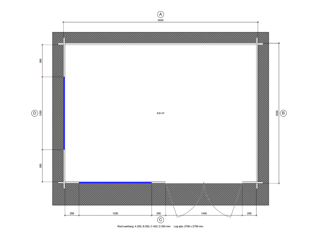 Floor plan of Apex Garden Office 2.8x3.8, dimensioned drawing