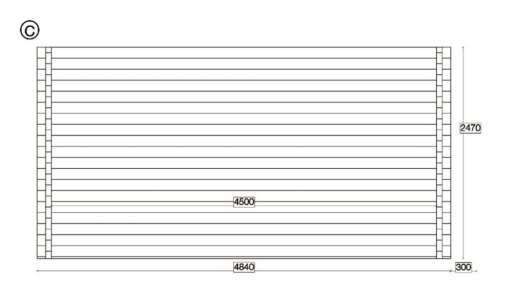 Elevation C of Apex Timber Building 6.3x4.8, dimensioned drawing