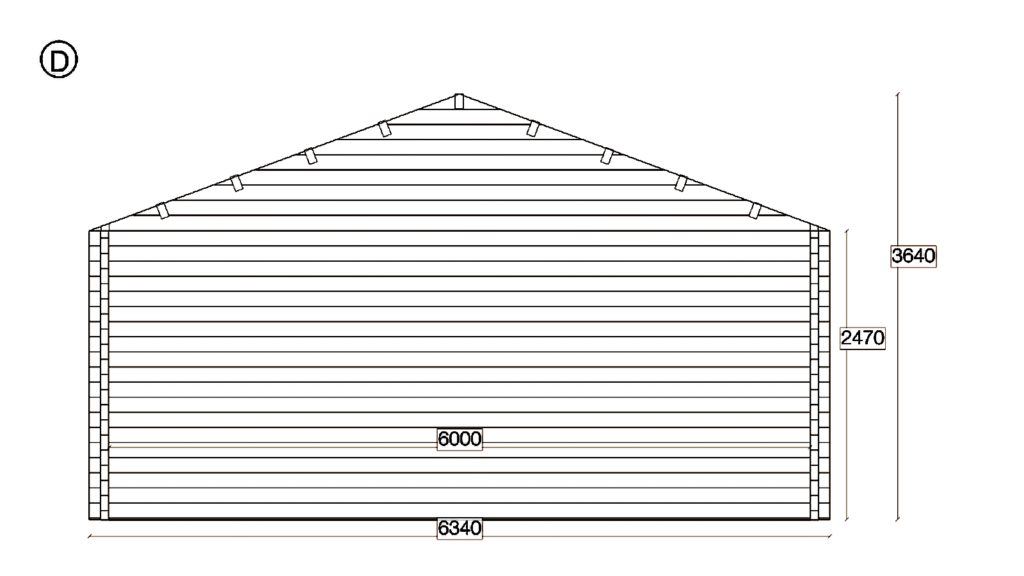 Elevation D of Apex Timber Building 6.3x4.8, dimensioned drawing