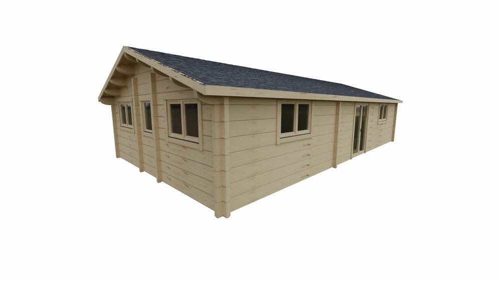 DrafTimber 2 bed cabin: 3D view from the front left