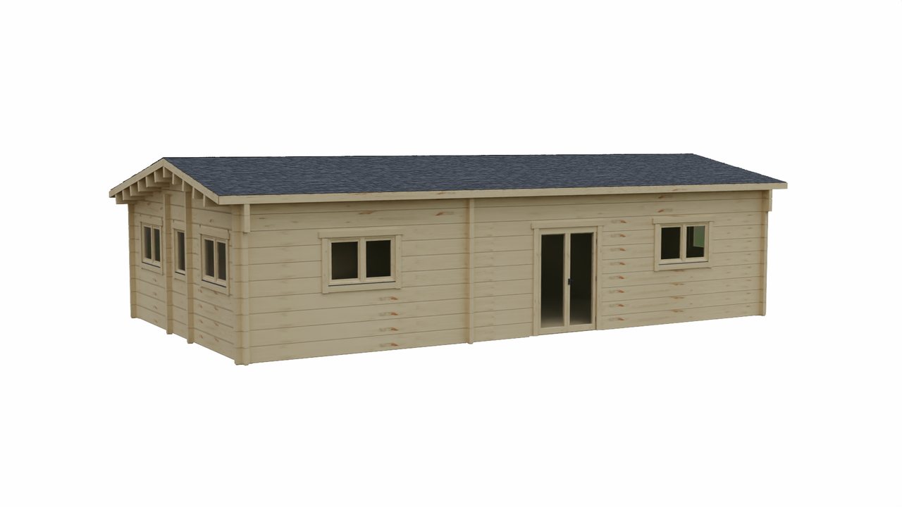 DrafTimber 2 bed cabin: the same building with an offset roof