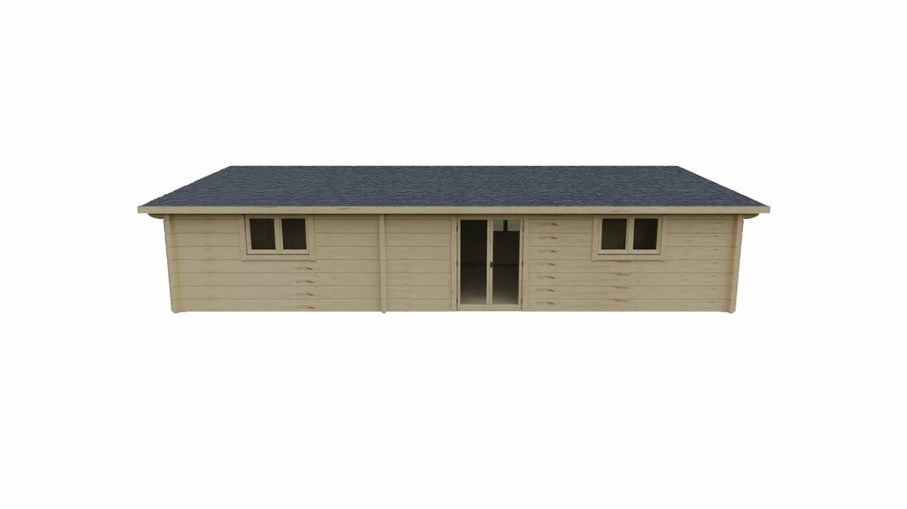 DrafTimber 2 bed cabin: 3D view from the front