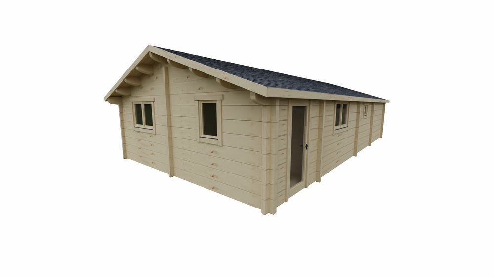 DrafTimber 2 bed cabin: 3D view from the rear right