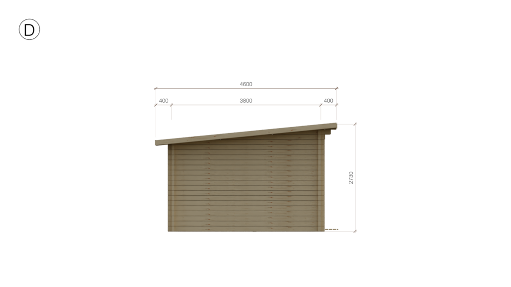 Elevation D of Pent Cross-Rafter Holiday Cabin 4.0x9.5, dimensioned drawing