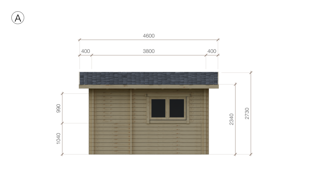 Elevation A of Pent Cross-Rafter Holiday Cabin 7.0x4.0, dimensioned drawing