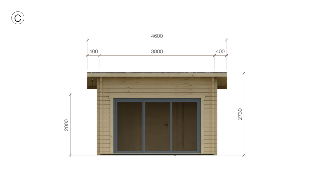 Elevation C of Pent Cross-Rafter Holiday Cabin 7.0x4.0, dimensioned drawing